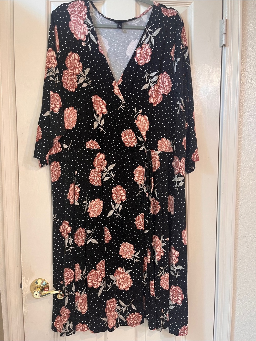 torrid Black Midi Wrap Dress with Pink Floral Print